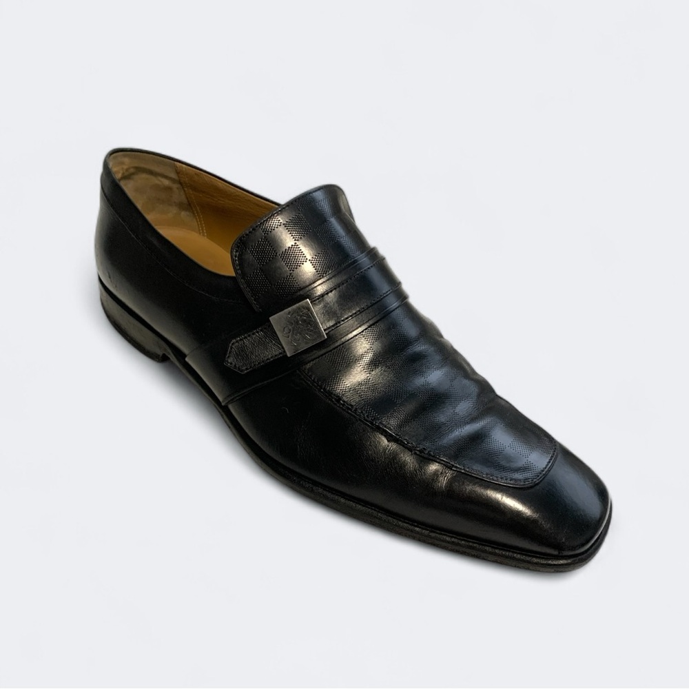 Louis Vuitton Damier Embossed Leather Loafers In Black | Size 9 1/2